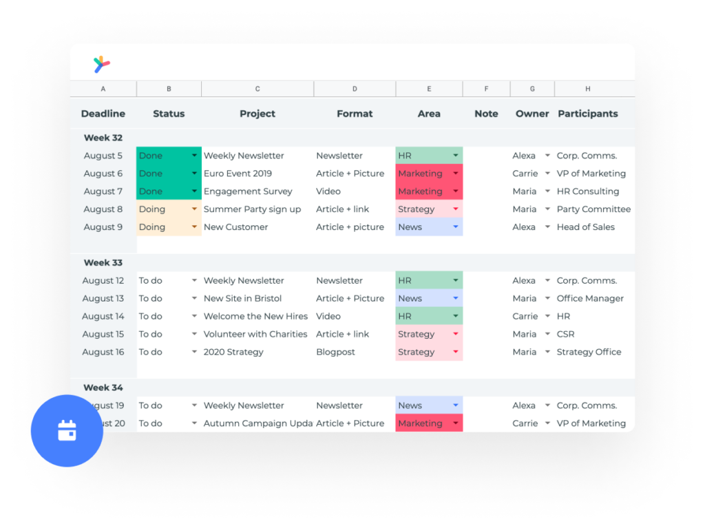 Internal Communication Content Calendar by Actimo