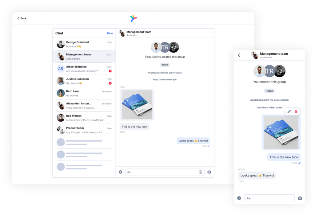 Chat in Actimo built for instant messaging at work